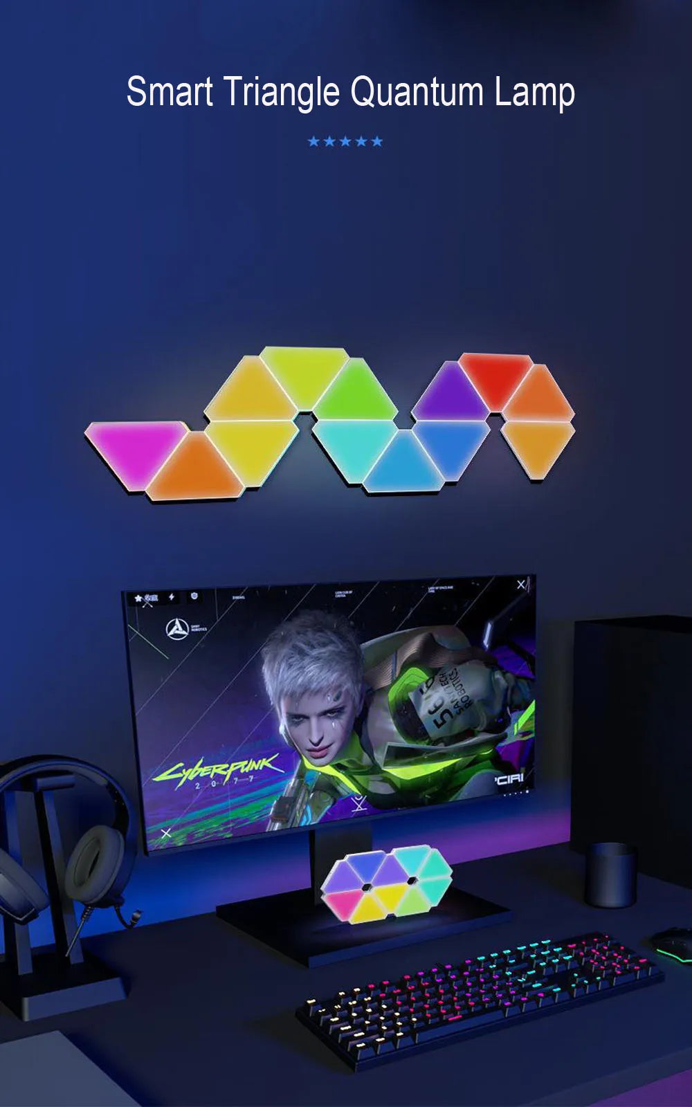 5V USB WIFI RGB LED Quantum Lamp Triangle LED Night Light DIY Game LED Wall Lamp For Home Bedroom Decoration Atmosphere Lamps