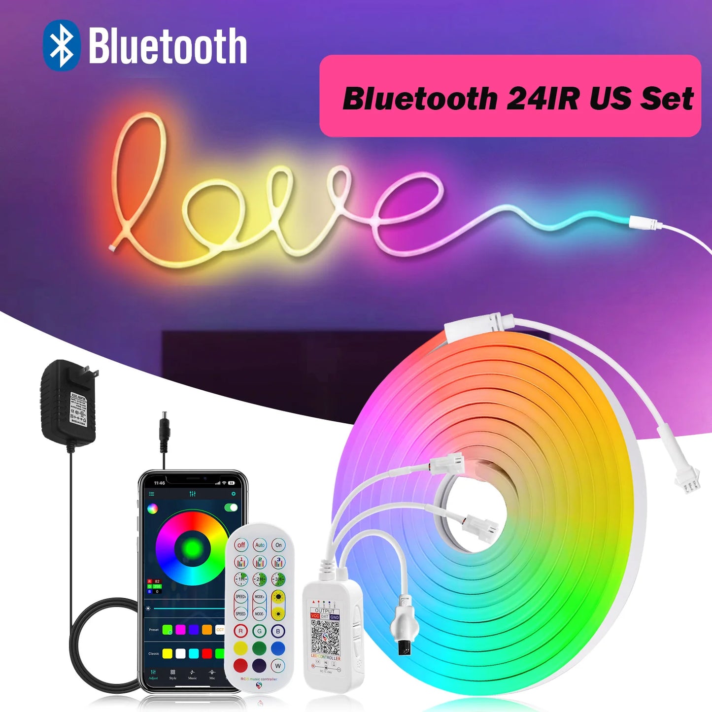 TUYA WIFI RGBIC LED Neon Strip Lights with Bluetooth App Control Waterproof Music Sync Christmas Party Home Room Decor 1M-20M