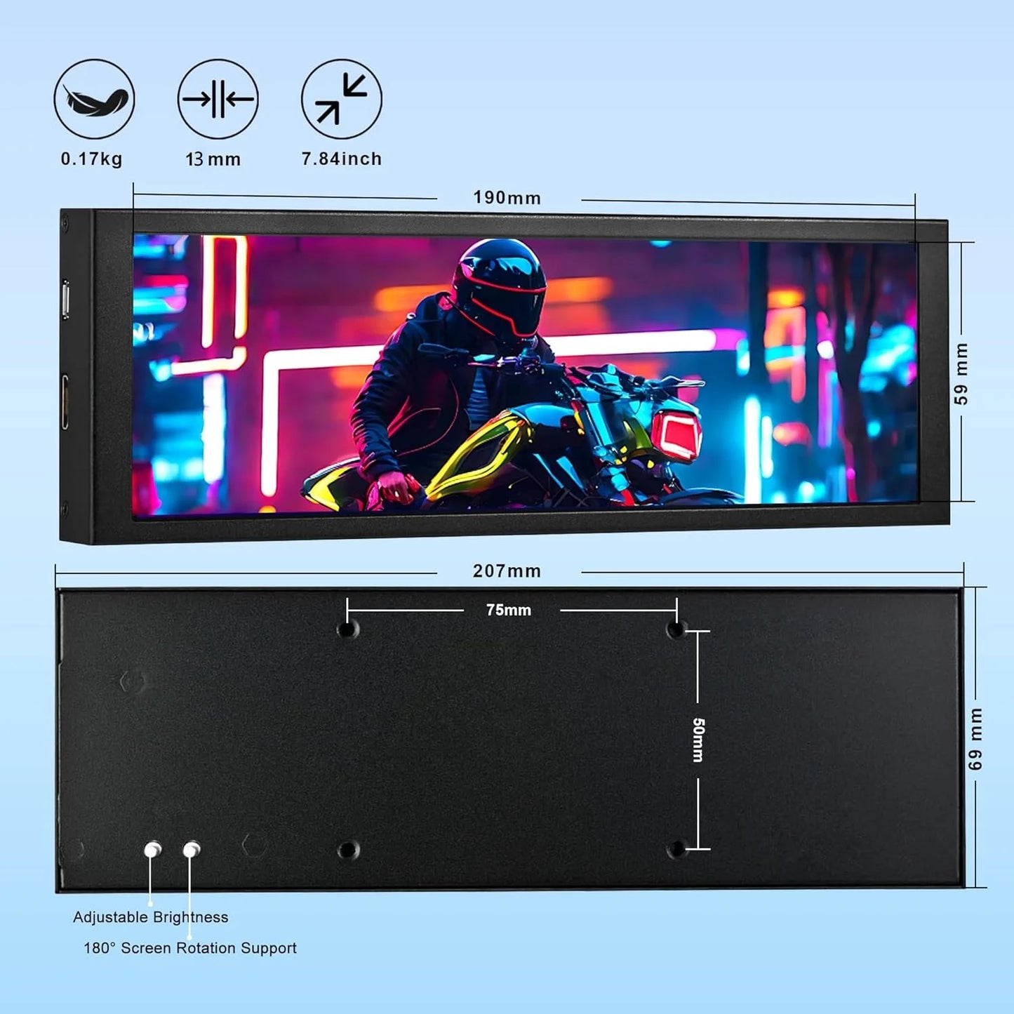 7.84 Inch HD Mini Monitor USB-C IPS Stretched Bar LCD Display for Computer Laptop Aida64 CPU GPU Monitoring Secondary Screen