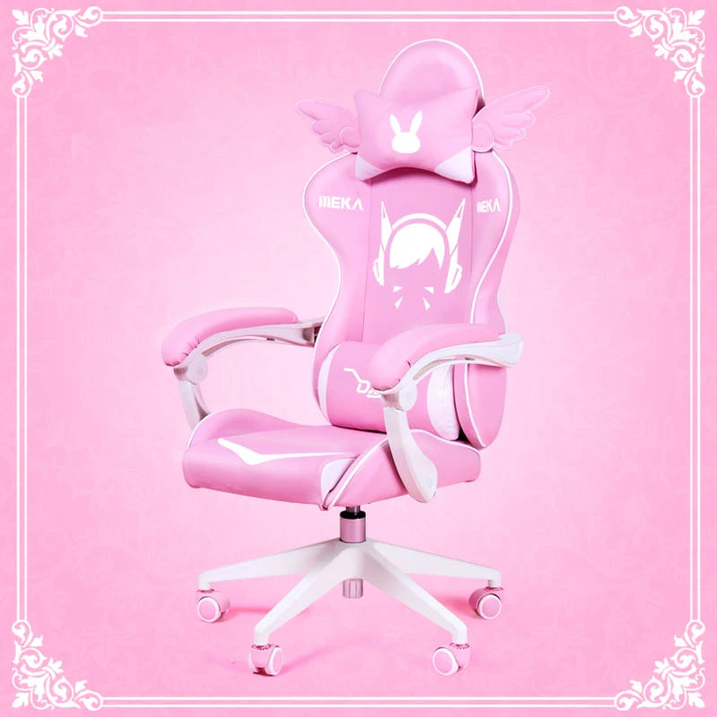 New Products WCG Gaming Chair Girls Cute Cartoon Computer Armchair Office Home Swivel Massage Chair Lifting Adjustable Chair
