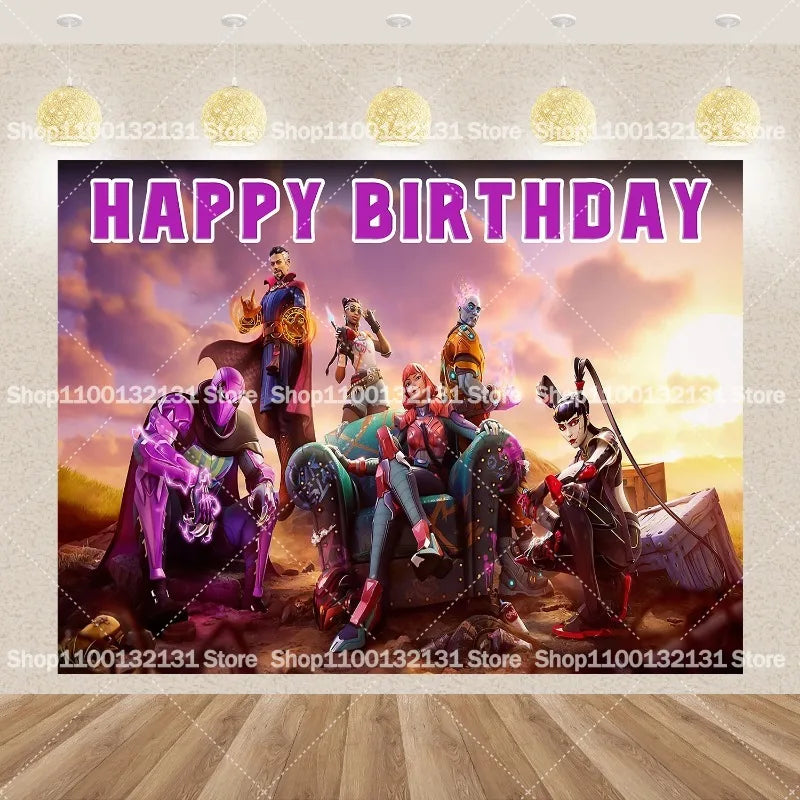 Fortnites Happy Birthday Backgrounds Anime Fortress Night Photography Backdrops Hanging Vinyl Wall Hanging Decor Party Supplies