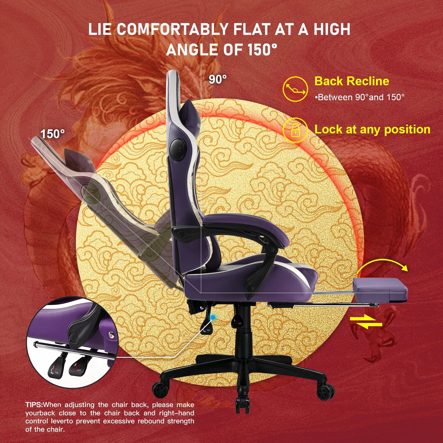 GTPLAYER Gaming Chair with Bluetooth Speakers, Footrest & Ergonomic Design, Dragon Series Video Game & Office Chair