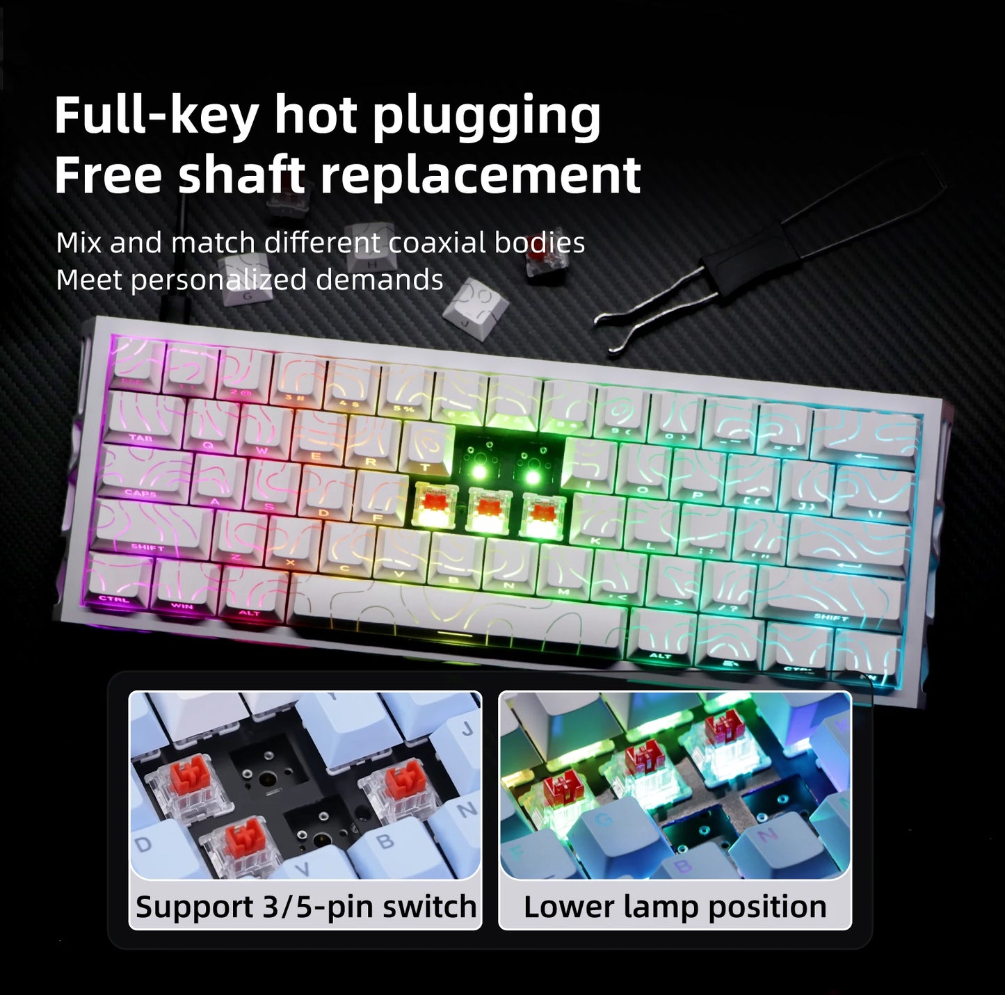 Kavlorn NJ61 White Wired Mechanical Keyboard, RGB Backlit, Full N-Key Rollover, for Gaming and Office Use