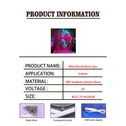 Custom ABS LED Neon Sign for Bikini Beauty for Home Mall Park Nightclub Bar Beach Party Lovers Room Company Application
