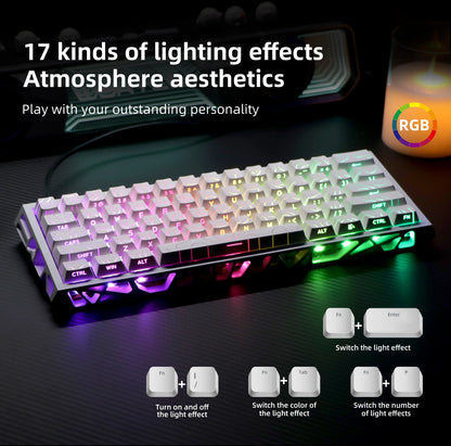 Kavlorn NJ61 White Wired Mechanical Keyboard, RGB Backlit, Full N-Key Rollover, for Gaming and Office Use