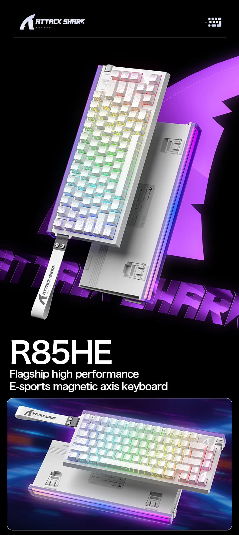 ATTACK SHARK R85 HE Wired 8KHz Magnetic Keyboard,0.005mm RT Accuracy,Support RT/Snap Tap/DKS/MT/TGL,With Custom Lightbox