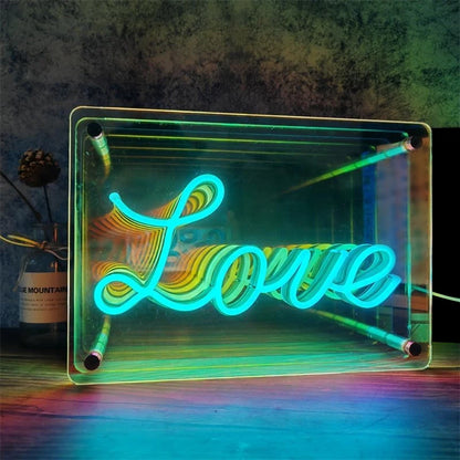 Neon Signs Lights, 3D LED Table Lamp, Colorful Thousand Layer Mirror Atmosphere Lighting,for E-sport,Bedroom,Birthday,Party Deco