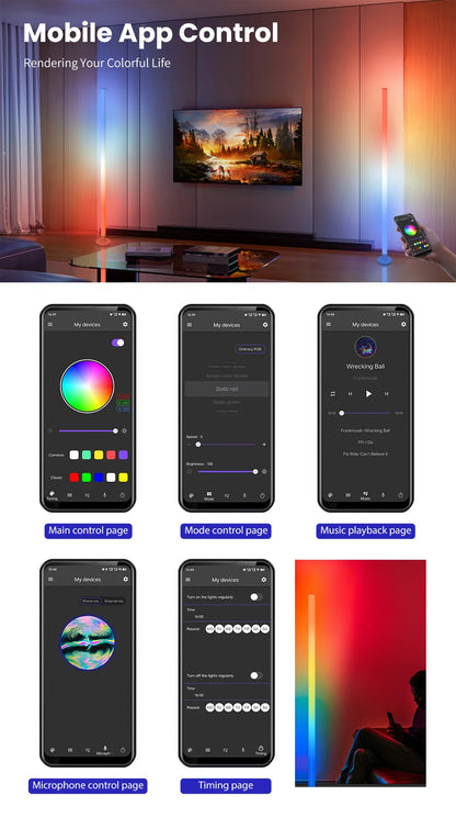 Smart RGB LED Floor Lamp Remote/Switch/APP Control USB Music Sync Corner Modern Mood Standing Light For Living Room Gaming Party
