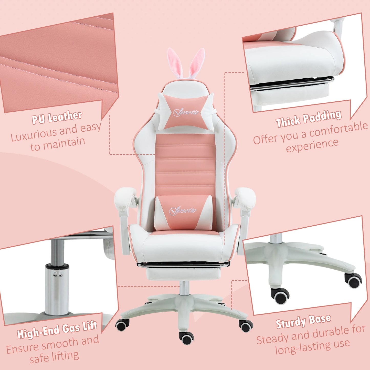 Vinsetto Pu Leather Swivel Gaming Chair with Adjustable Height 65X63X136-142Cm