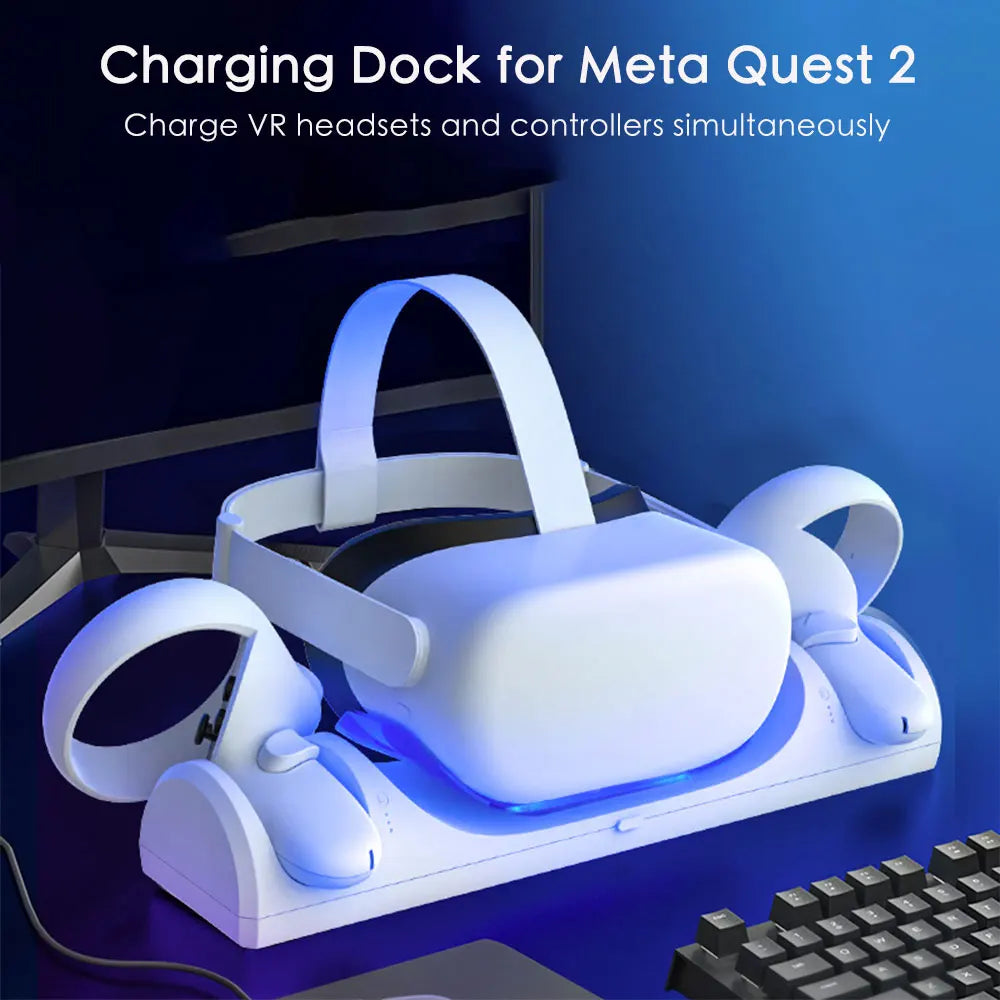 Charging Dock for Meta Quest 2 VR Headset Controller Charger Station with 2 Rechargeable Batteries and Power Adapter Accessories