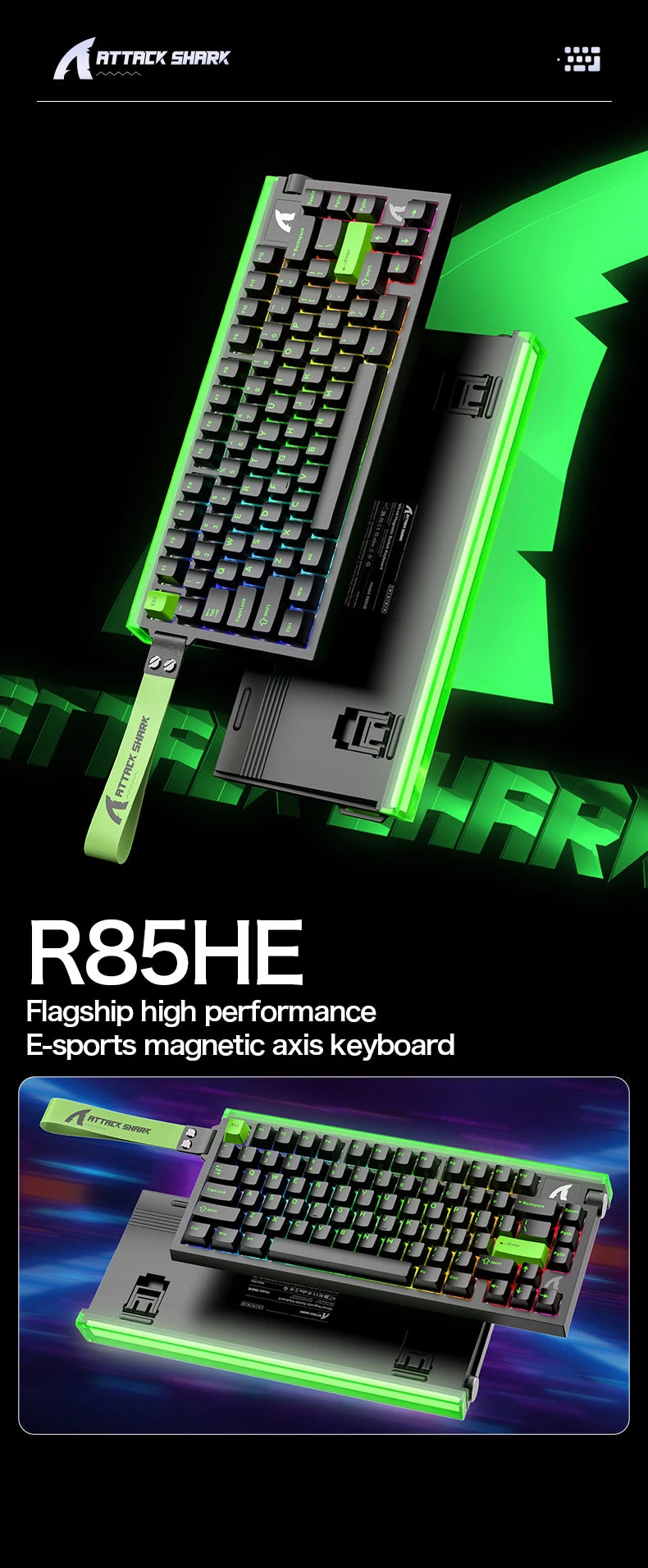 ATTACK SHARK R85 HE Wired 8KHz Magnetic Keyboard,0.005mm RT Accuracy,Support RT/Snap Tap/DKS/MT/TGL,With Custom Lightbox