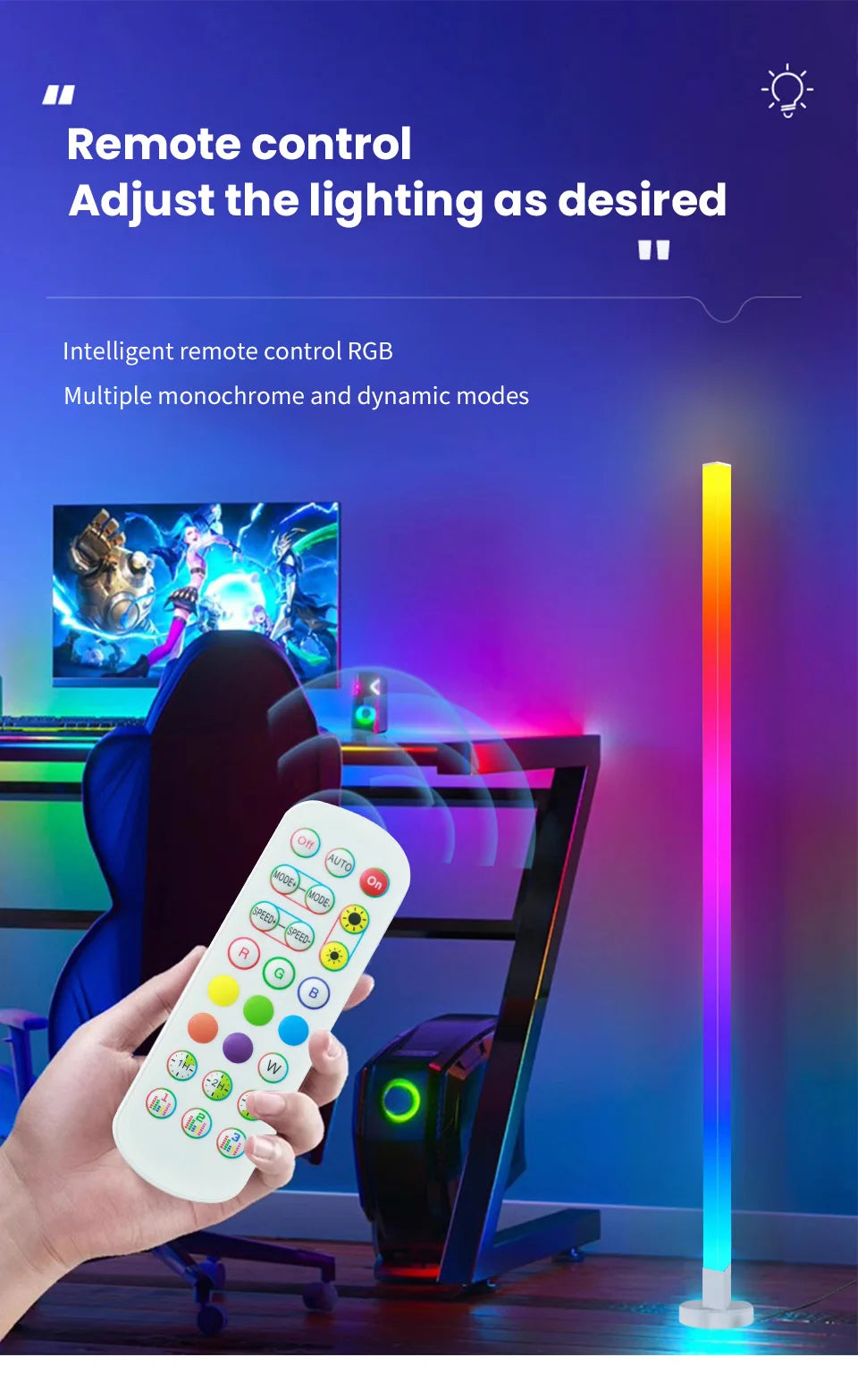 Smart RGB LED Floor Lamp Remote/Switch/APP Control USB Music Sync Corner Modern Mood Standing Light For Living Room Gaming Party