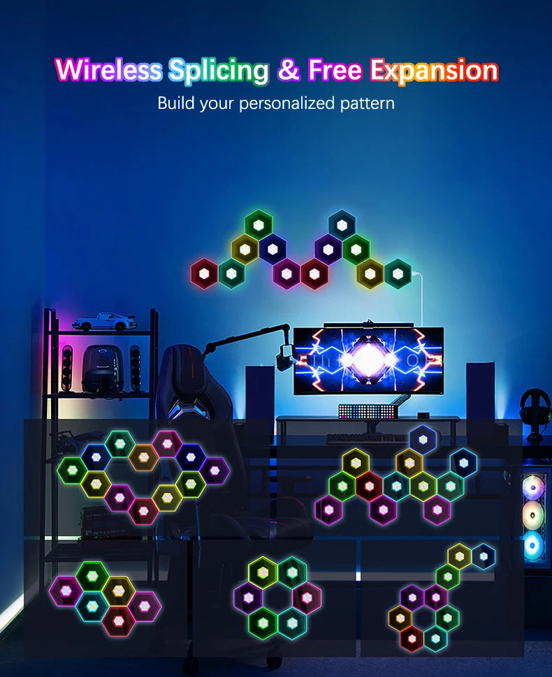 5V Led Esports Atmosphere Light Bluetooth Quantum Lamp Smart App RGB Remote Control Background Wall Bedroom DIY Decor Wall Lamp