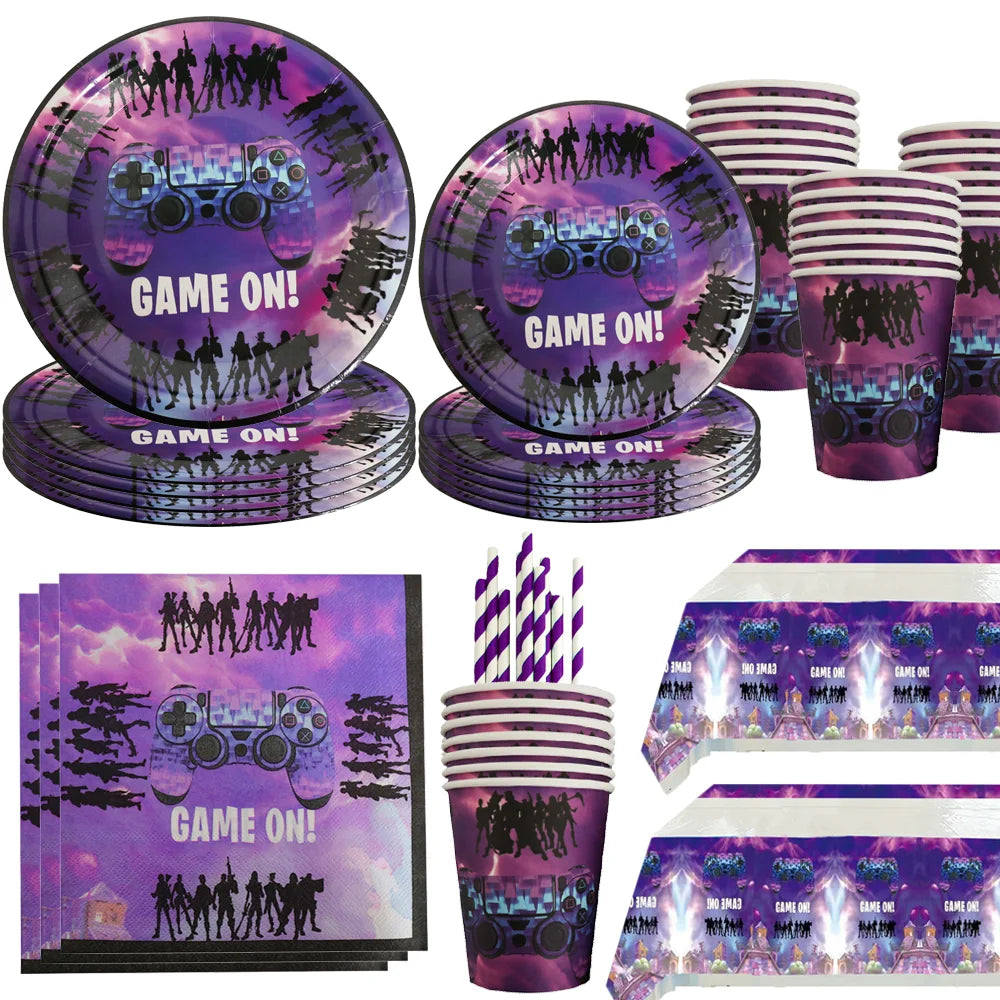 Hot Shooting Game Fortnition Birthday Decoration Disposable Tableware Plate Tablecloh Cup Baby Shower Boys Party Supplies and more