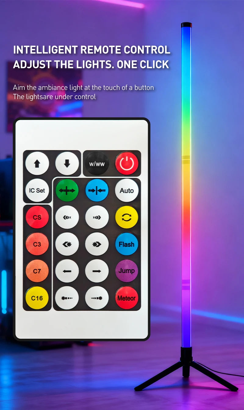 Smart LED Floor Lamp with RGB Remote And APP Control Music Sync Corner Lighting Timer Modern Mood for Living Room And Gaming