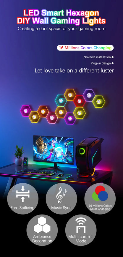 5V Led Esports Atmosphere Light Bluetooth Quantum Lamp Smart App RGB Remote Control Background Wall Bedroom DIY Decor Wall Lamp