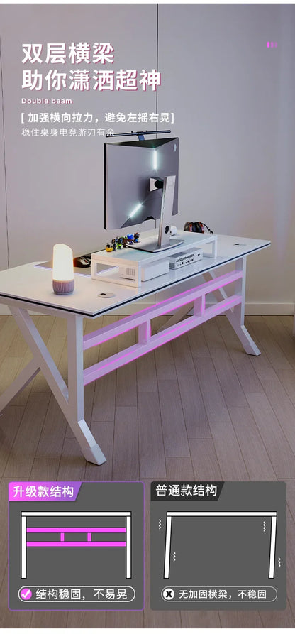 Ergonomic Large Gaming Desk, K-Shaped Gaming Table, PC Gaming Workstation Home Office Desks, Space-Saving, Easy to Assemble