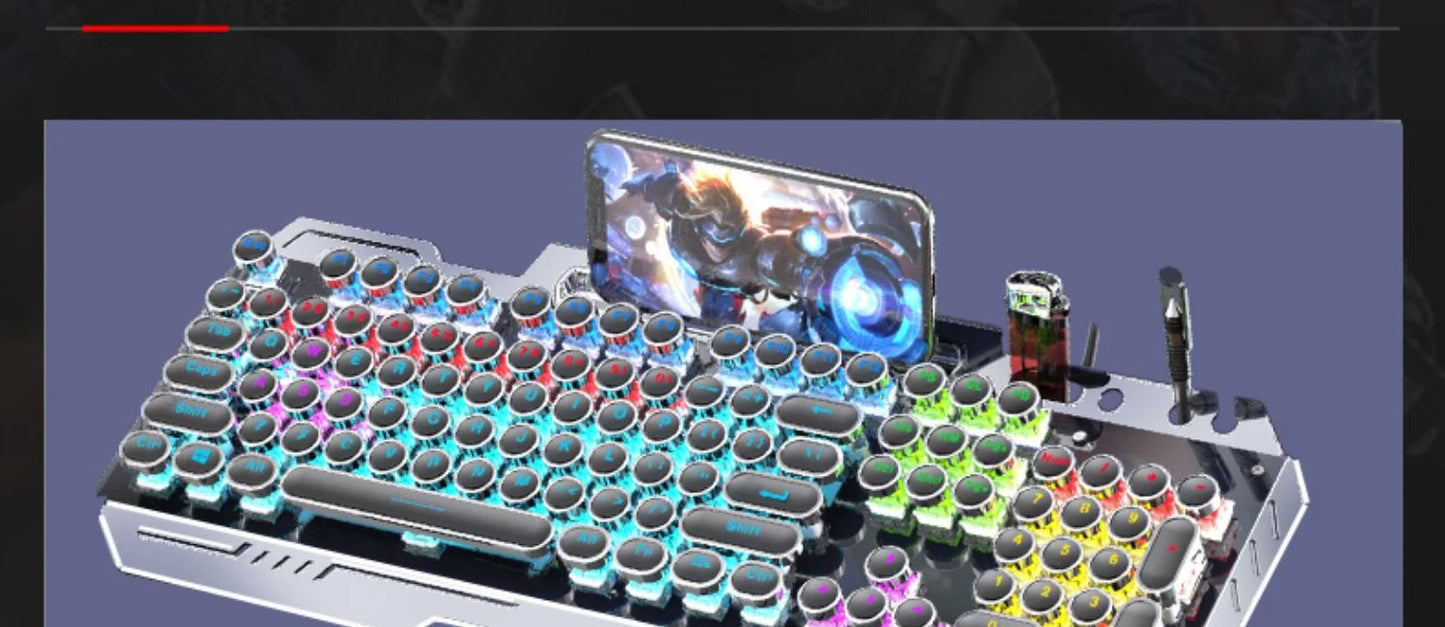 RGB Backlit Mechanical Keyboard Hotswap E-Sports Game Computer Wired 104 Key Steampunk Aluminum Alloy Gamer Home Office Keyboard