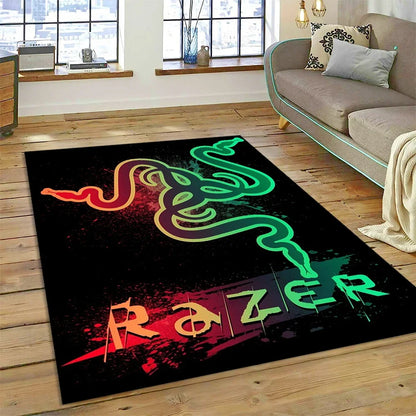 Razer Logo Game Snake Cartoon Customized Rug Carpet for Living Room Bedroom Decor,Non-slip Decoration for Sofa Doormat Gift Kid