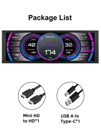 7.84 Inch HD Mini Monitor USB-C IPS Stretched Bar LCD Display for Computer Laptop Aida64 CPU GPU Monitoring Secondary Screen