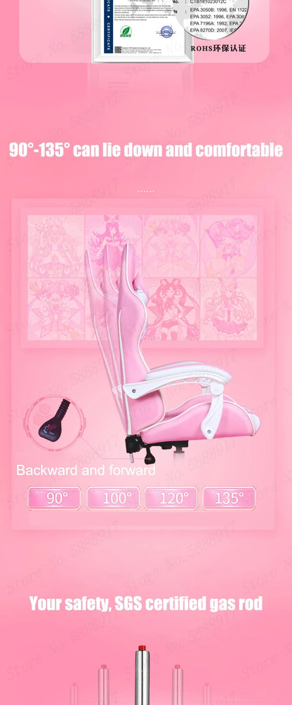 New Products WCG Gaming Chair Girls Cute Cartoon Computer Armchair Office Home Swivel Massage Chair Lifting Adjustable Chair