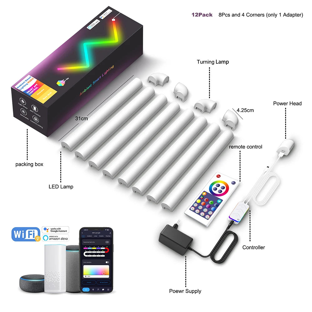LED Smart Wall Light RGB Light Bar Bluetooth WIFIAPP Control Music Sync DIY Night Light TV Bedroom Game Room Bar Decoration