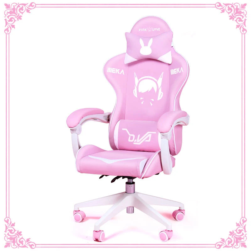 New Products WCG Gaming Chair Girls Cute Cartoon Computer Armchair Office Home Swivel Massage Chair Lifting Adjustable Chair