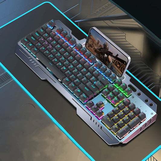 RGB Backlit Mechanical Keyboard Hotswap E-Sports Game Computer Wired 104 Key Steampunk Aluminum Alloy Gamer Home Office Keyboard