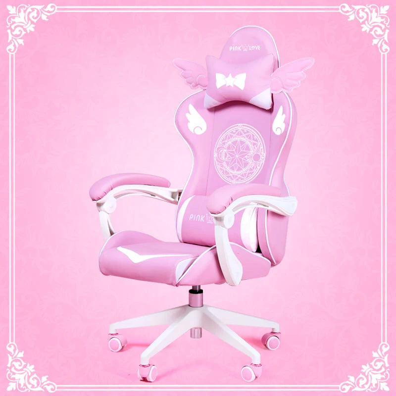 New Products WCG Gaming Chair Girls Cute Cartoon Computer Armchair Office Home Swivel Massage Chair Lifting Adjustable Chair