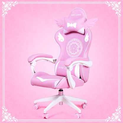 New Products WCG Gaming Chair Girls Cute Cartoon Computer Armchair Office Home Swivel Massage Chair Lifting Adjustable Chair