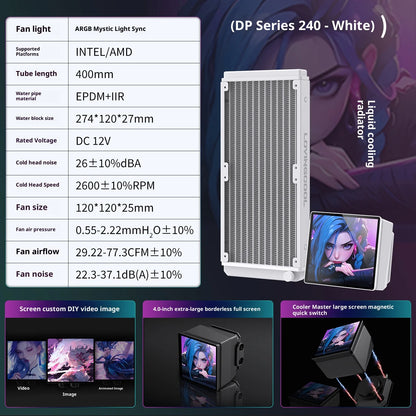 LOVINGCOOL DP series 360/240 CPU liquid cooler 4.0-inch super large frameless magnetic full screen Can DIY water cooler radiator