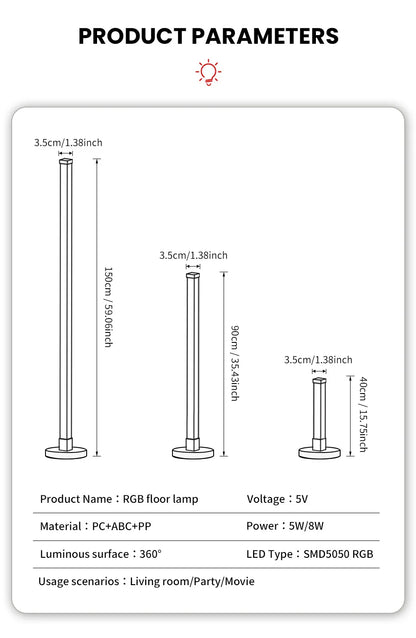 Smart RGB LED Floor Lamp Remote/Switch/APP Control USB Music Sync Corner Modern Mood Standing Light For Living Room Gaming Party