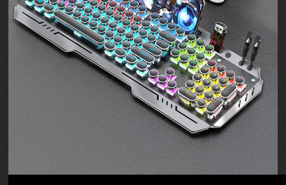 RGB Backlit Mechanical Keyboard Hotswap E-Sports Game Computer Wired 104 Key Steampunk Aluminum Alloy Gamer Home Office Keyboard