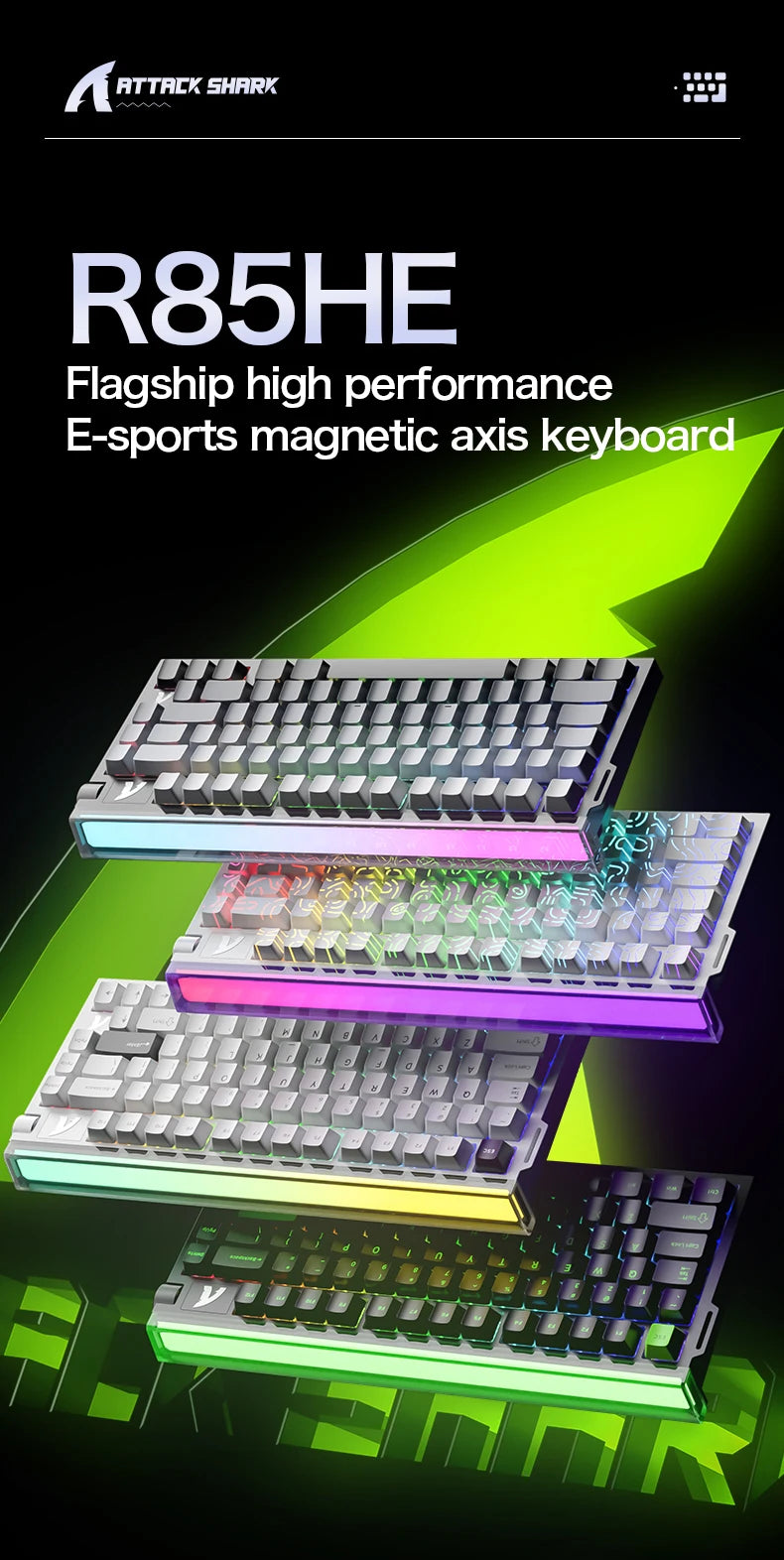 ATTACK SHARK R85 HE Wired 8KHz Magnetic Keyboard,0.005mm RT Accuracy,Support RT/Snap Tap/DKS/MT/TGL,With Custom Lightbox