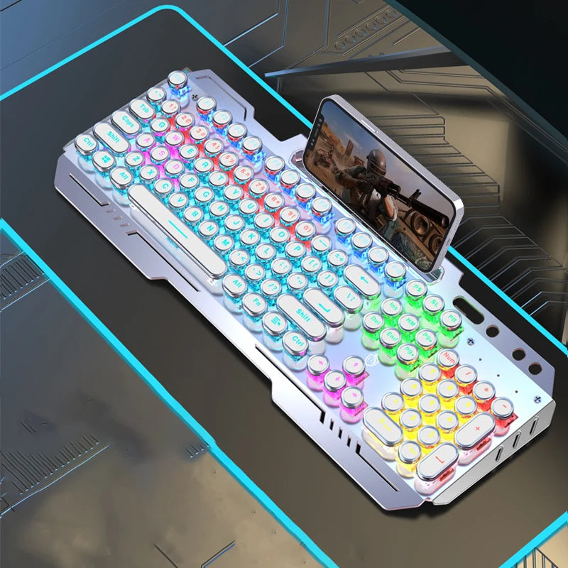 RGB Backlit Mechanical Keyboard Hotswap E-Sports Game Computer Wired 104 Key Steampunk Aluminum Alloy Gamer Home Office Keyboard