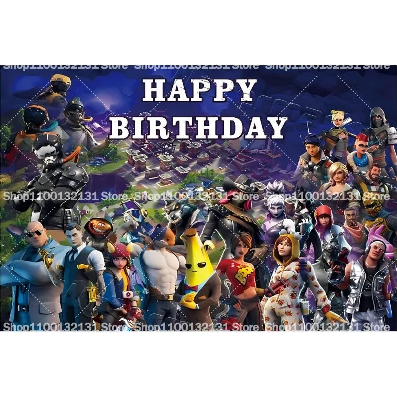 Fortnites Happy Birthday Backgrounds Anime Fortress Night Photography Backdrops Hanging Vinyl Wall Hanging Decor Party Supplies