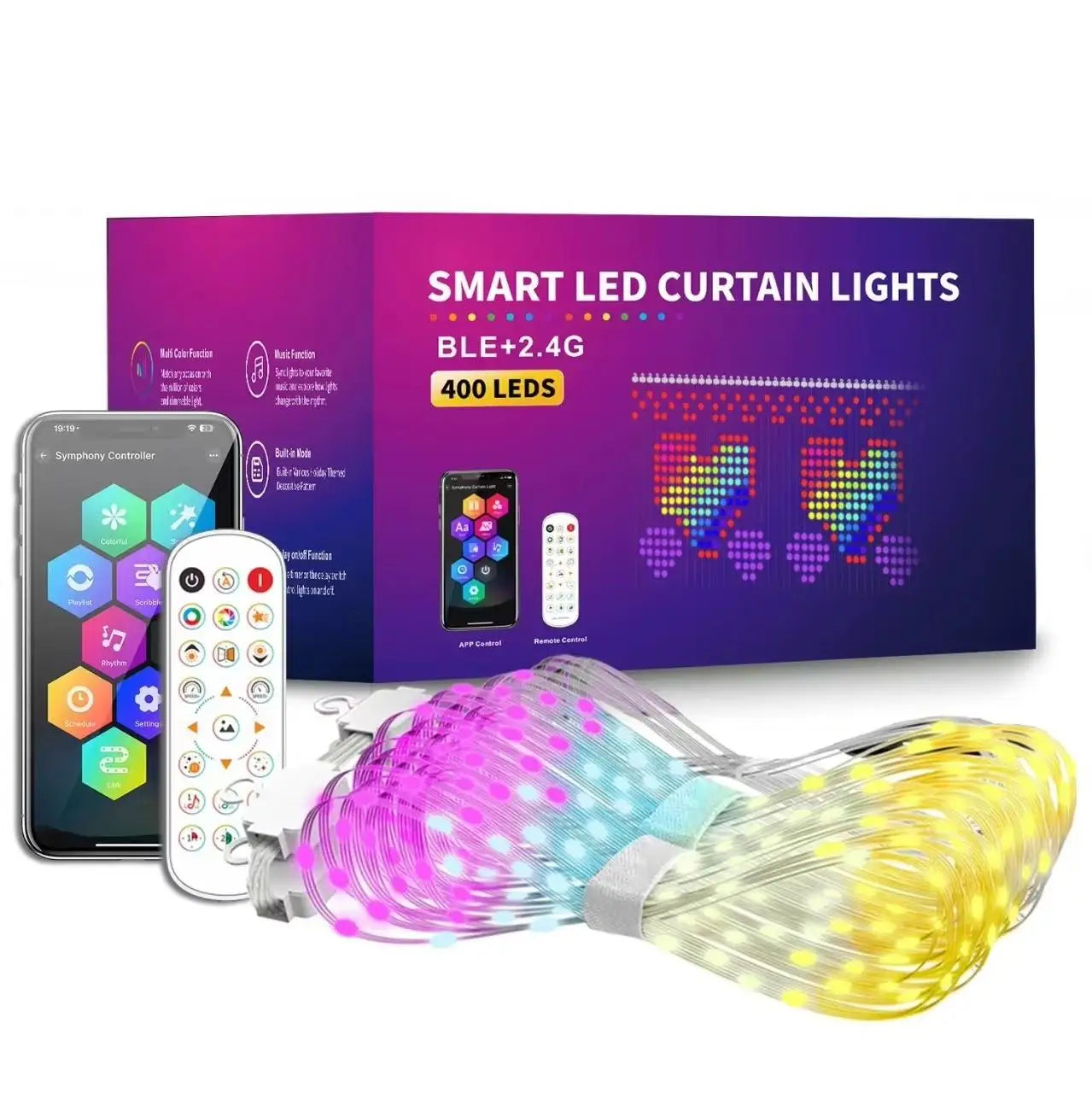 Smart RGB LED Curtain Light Music Synchronous DIY Text Animation Displays Christmas Party Decoration Interior Decor APP Control