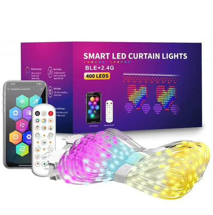 Smart RGB LED Curtain Light Music Synchronous DIY Text Animation Displays Christmas Party Decoration Interior Decor APP Control