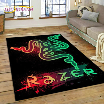 Razer Logo Game Snake Cartoon Customized Rug Carpet for Living Room Bedroom Decor,Non-slip Decoration for Sofa Doormat Gift Kid