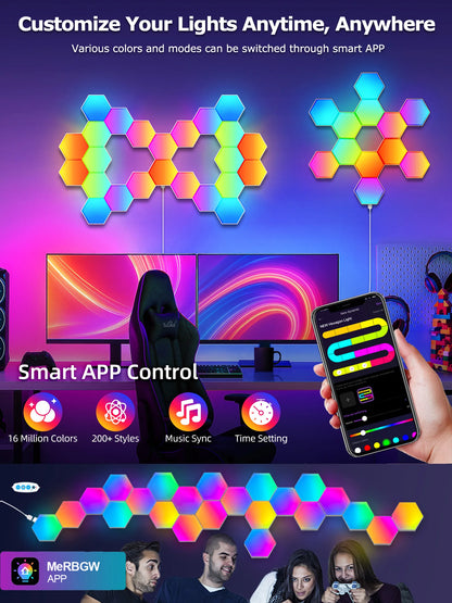 Smart LED Hexagonal Wall Lamp Quantum Panel Music Sync APP Control for Game Room Bedroom Living Room Decor Birthday Christm Gift