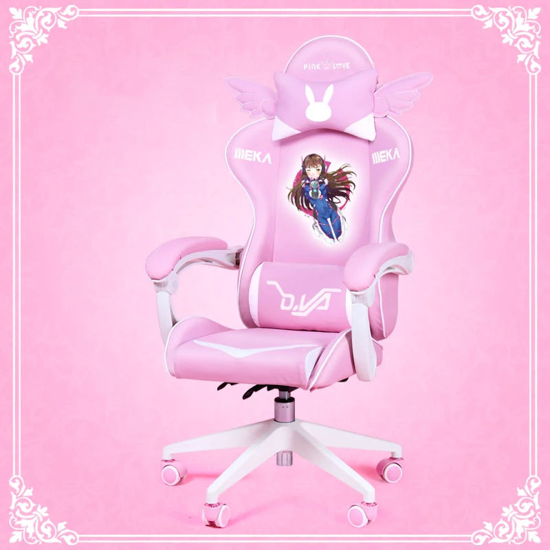 New Products WCG Gaming Chair Girls Cute Cartoon Computer Armchair Office Home Swivel Massage Chair Lifting Adjustable Chair