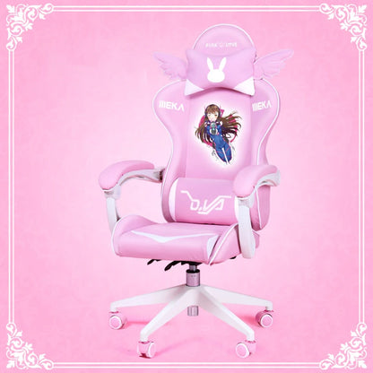 New Products WCG Gaming Chair Girls Cute Cartoon Computer Armchair Office Home Swivel Massage Chair Lifting Adjustable Chair