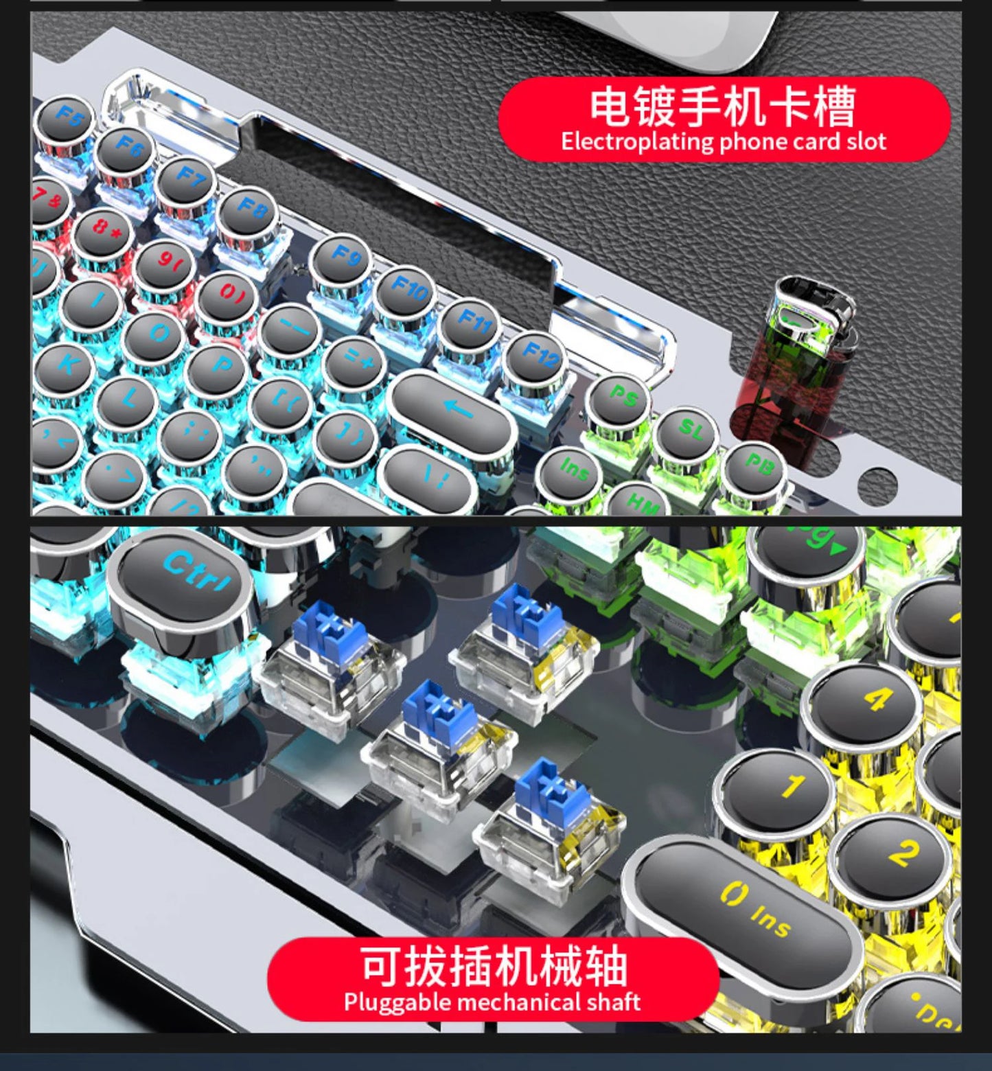 RGB Backlit Mechanical Keyboard Hotswap E-Sports Game Computer Wired 104 Key Steampunk Aluminum Alloy Gamer Home Office Keyboard