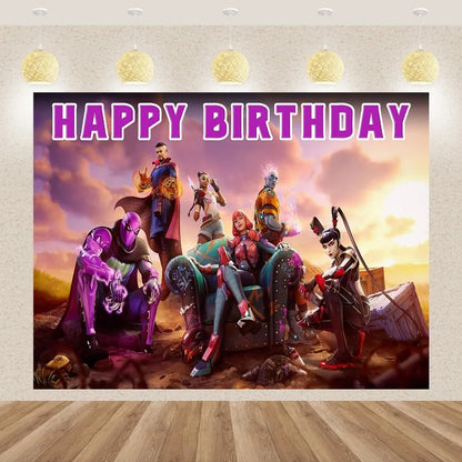 Fortnites Happy Birthday Backgrounds Anime Fortress Night Photography Backdrops Hanging Vinyl Wall Hanging Decor Party Supplies
