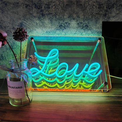 Neon Signs Lights, 3D LED Table Lamp, Colorful Thousand Layer Mirror Atmosphere Lighting,for E-sport,Bedroom,Birthday,Party Deco