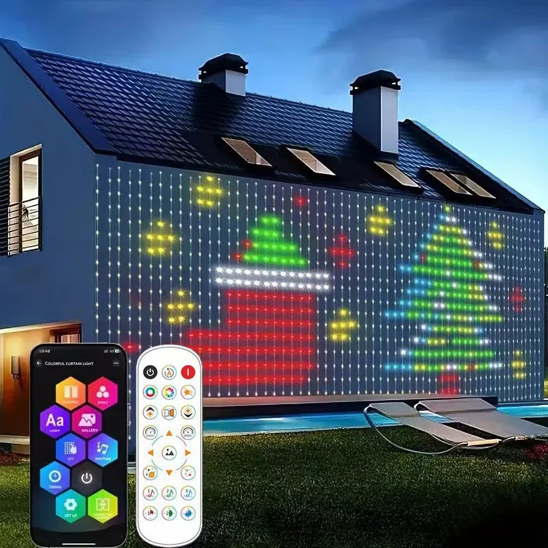 Smart RGB LED Curtain Light Music Synchronous DIY Text Animation Displays Christmas Party Decoration Interior Decor APP Control