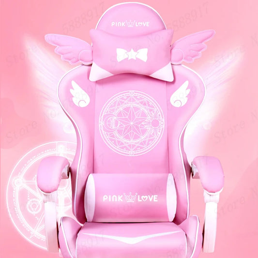 New Products WCG Gaming Chair Girls Cute Cartoon Computer Armchair Office Home Swivel Massage Chair Lifting Adjustable Chair