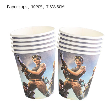 Hot Shooting Game Fortnition Birthday Decoration Disposable Tableware Plate Tablecloh Cup Baby Shower Boys Party Supplies and more