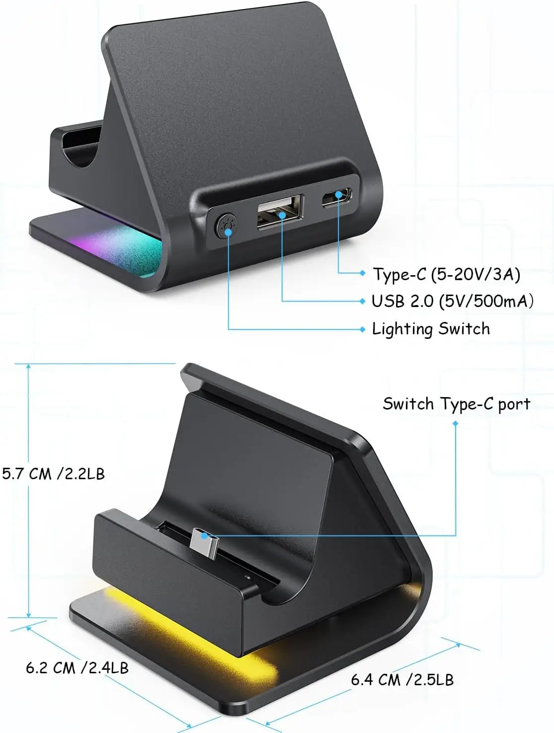Charger Dock for Switch 2 Joycons Controller Portable Base RGB Charging Stand Station for Switch 2  Game Accessories