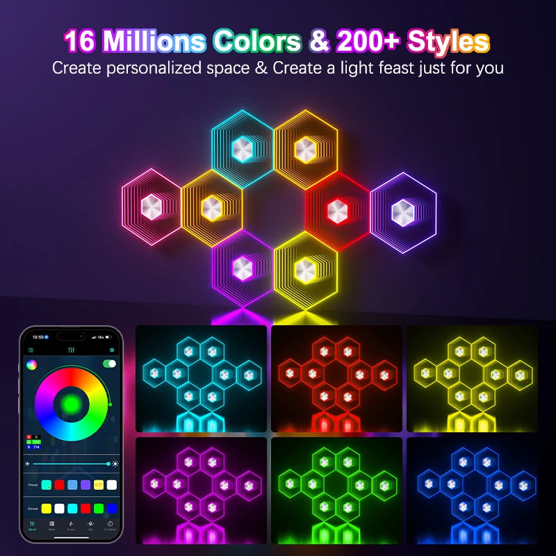 5V Led Esports Atmosphere Light Bluetooth Quantum Lamp Smart App RGB Remote Control Background Wall Bedroom DIY Decor Wall Lamp